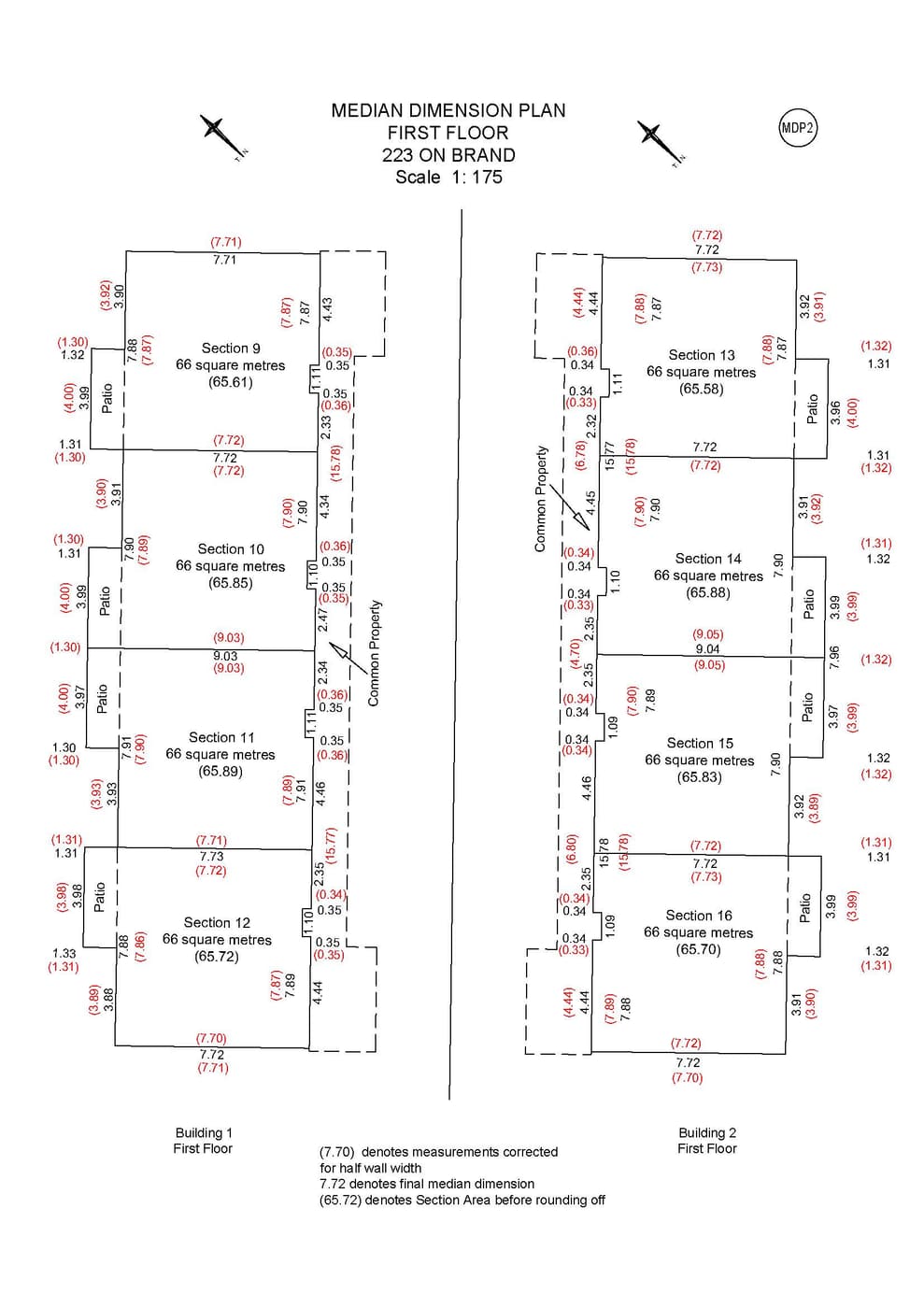A sectional plan drawing showing the sections of a building